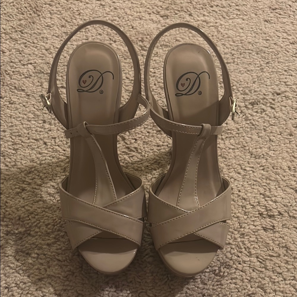 Cream Tan High Heel Sandals with Crisscross Straps
